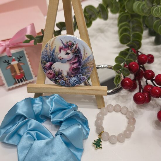 Komplekts bērniem kvarca aproce + satīna matu gumija + spogulītis №5